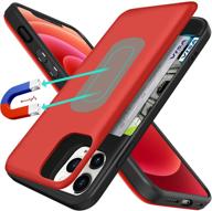 📱 estpeak magnetic case for iphone 11 (6.1") - red | hidden card holder wallet with mirror, built-in metal plate supports magnetic car holder & drop protection logo