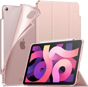 img 4 attached to Чехол INFILAND для iPad Air 2020 с держателем для карандаша | Трехслойная крышка и матово-прозрачная задняя панель | Совместим с iPad Air 4 10,9 дюйма 2020 года | Поддерживает функцию автоматического включения/выключения | Розовый