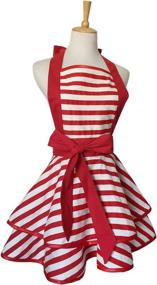 img 2 attached to Vintage Maid Polka Dot Cooking Apron - Violet Mist Cute Retro Apron, Lacy Kitchen Bib Aprons for Women Ladies, Adjustable (Red Stripe)
