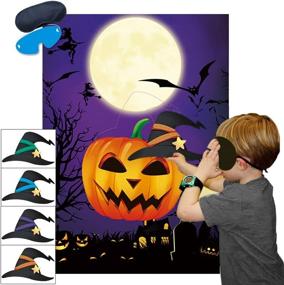 img 4 attached to 🎃 Fowecelt Halloween Party Games Kit: Kids Pin the Witches Hat on the Pumpkin – Ideal for Halloween Party Activities, Favor Games, Supplies, and Decorations – Halloween Pin The Tail Game