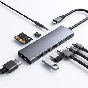 img 4 attached to 🔌 iPad Pro 11/12.9 2021 2020 2018 & iPad Air 4 USB C Hub, Type C Multiport Adapter for ChromeBook Samsung MacBook - 4K HDMI, 3 USB 3.0, 3.5mm Audio, SD/Micro SD Card Slot, 60W PD Charging, USB-C 3.0 Data
