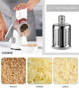 img 1 attached to 🧀 Ourokhome Rotary Cheese Grater Shredder - Manual 3 Drum Blades Vegetable Slicer, Nut Grinder with Peeler and Cleaning Brush - White Gray