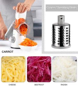 img 2 attached to 🧀 Ourokhome Rotary Cheese Grater Shredder - Manual 3 Drum Blades Vegetable Slicer, Nut Grinder with Peeler and Cleaning Brush - White Gray