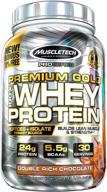 💪 маслопрорeдующий порошок 100% сывороточного протеина muscletech premium gold - шоколад, 2,2 фунта (30 порций) логотип