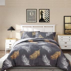 img 4 attached to 🛏️ FANOYOL King Size Comforter Set: Modern Copper Feather Pattern Dark Gray - Cotton Fabric, Machine Washable & All-Season Luxury Bedding 3-Piece Set