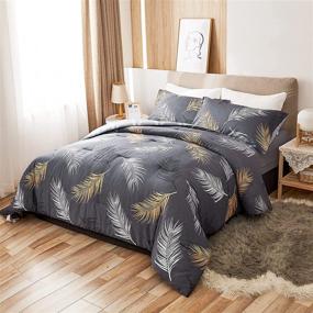 img 1 attached to 🛏️ FANOYOL King Size Comforter Set: Modern Copper Feather Pattern Dark Gray - Cotton Fabric, Machine Washable & All-Season Luxury Bedding 3-Piece Set