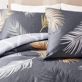 img 2 attached to 🛏️ FANOYOL King Size Comforter Set: Modern Copper Feather Pattern Dark Gray - Cotton Fabric, Machine Washable & All-Season Luxury Bedding 3-Piece Set