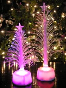 img 2 attached to Fiber Optic Tree Set by BANBERRY DESIGNS - 2 Pc Color Changing Holiday Tree Set with Star Topper - Tabletop Tree Set