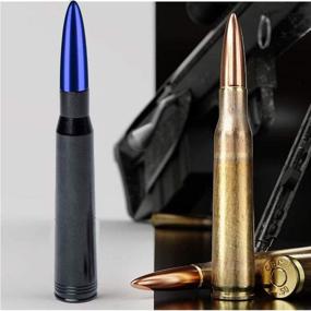 img 1 attached to 50 Cal Caliber Black Blue TIP Bullet Antenna Heavy Gauge Billet Aluminum Short Compatible With Ford F150 1999-2019 (Blue-Black)