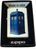 🔵 zippo custom lighter - british blue tardis police box white matte: uniquely designed collectible fire starter logo