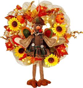 img 4 attached to 🦃 Festive Joliyoou Thanksgiving Wreath: Fall Turkey Mesh Wreath with 30 LED Lights – Autumn Front Door Decorations (Not Prelit)