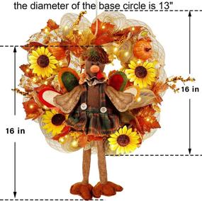 img 3 attached to 🦃 Festive Joliyoou Thanksgiving Wreath: Fall Turkey Mesh Wreath with 30 LED Lights – Autumn Front Door Decorations (Not Prelit)