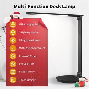 img 3 attached to 🔌 Metal LED Desk Lamp with USB Charging Port, 5 Color Temperatures, 6 Brightness Levels, Auto-Off Timer, State Memory, Eye-Friendly Light with Adjustable Angles for Home Office