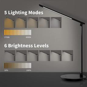 img 2 attached to 🔌 Metal LED Desk Lamp with USB Charging Port, 5 Color Temperatures, 6 Brightness Levels, Auto-Off Timer, State Memory, Eye-Friendly Light with Adjustable Angles for Home Office