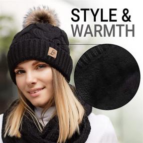 img 3 attached to 🧣 Winter Knit Pom Beanie Hat Scarf Set for Women - Cute, Soft, and Warm Infinity Scarves