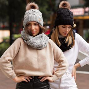 img 1 attached to 🧣 Winter Knit Pom Beanie Hat Scarf Set for Women - Cute, Soft, and Warm Infinity Scarves