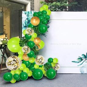 img 1 attached to Kalyerparty Green and Gold Jungle Balloons - 50pcs Green and Gold Confetti Balloons 🎈 with Palm Leaves for Kids Boys Birthday, Baby Shower, Jungle Safari, and Wild Party Theme Decorations