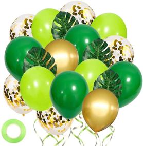 img 4 attached to Kalyerparty Green and Gold Jungle Balloons - 50pcs Green and Gold Confetti Balloons 🎈 with Palm Leaves for Kids Boys Birthday, Baby Shower, Jungle Safari, and Wild Party Theme Decorations