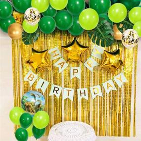 img 2 attached to Kalyerparty Green and Gold Jungle Balloons - 50pcs Green and Gold Confetti Balloons 🎈 with Palm Leaves for Kids Boys Birthday, Baby Shower, Jungle Safari, and Wild Party Theme Decorations