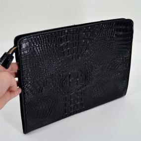 img 1 attached to 👜 Stunning Van Caro Oversized Leather Crocodile Clutch: Elegant Evening Handbag for Women