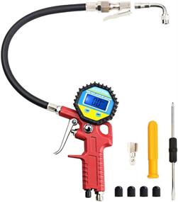 img 1 attached to 🔧 AULLY PARK Digital Tire Pressure Gauge with Straight Lock-On Air Chuck, 90 Degree Valve Extender, and Digital Tire Inflator - Includes Hose and 4 Black Plastic Valve Caps