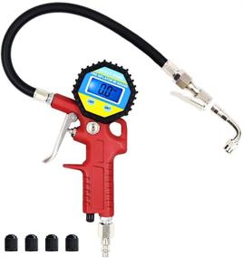 img 4 attached to 🔧 AULLY PARK Digital Tire Pressure Gauge with Straight Lock-On Air Chuck, 90 Degree Valve Extender, and Digital Tire Inflator - Includes Hose and 4 Black Plastic Valve Caps
