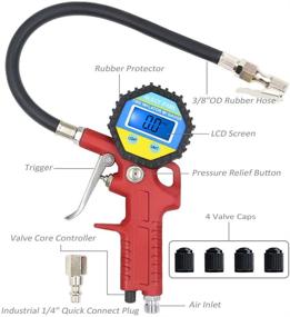 img 2 attached to 🔧 AULLY PARK Digital Tire Pressure Gauge with Straight Lock-On Air Chuck, 90 Degree Valve Extender, and Digital Tire Inflator - Includes Hose and 4 Black Plastic Valve Caps