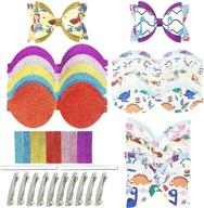 🎀 aouxseem 10 piece mermaid faux leather bows making kit for beginners - cute dinosaur unicorn printed glitter fabric with spring clips for girls and women - ideal gift set logo