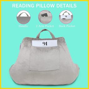 img 2 attached to 📚 LOVTEX Grey Reading Pillow - Shredded Memory Foam, Children's Bed Rest Pillow with Arms and Pockets, Back Support for Sitting Up in Bed (14 X 13 Inches)