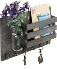 img 4 attached to 📥 Vintage Grey Wood Wall Mounted Entryway Mail Organizer Letter Holder Rack with 6 Key Holder Hooks and Decorative Mason Jar Vase - A Stylish and Functional Solution