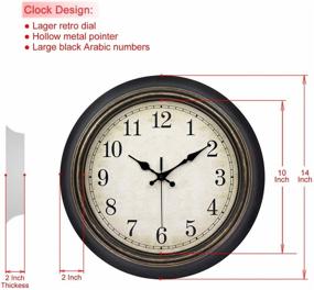 img 3 attached to 🕰️ Large 14-Inch Retro Wall Clock - Silent Non-Ticking Battery Operated Movement - Home/Wall Decor - Easy to Read - Ideal for Bedroom, Living Room, Office - Arabic or Roman Numerals