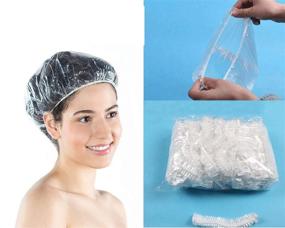 img 4 attached to 🚿 Pack of 100 Individually Wrapped Clear Disposable Plastic Shower Caps - Large Elastic Thick Bath Cap For Women Spa, Home Use, Hotel, and Hair Salon