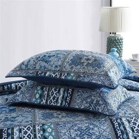 img 1 attached to 🛏️ Bohemian Blue King Bedspread: Reversible Patchwork Printed Cotton Quilt Coverlet Set - Rustic, 3-Piece Boho Bedding for All Seasons, King Size 94x106 inches