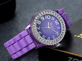 img 3 attached to 💜 Stylish Women's Purple Platinum Tone Rhinestone Crystal Watch with Large Round Face - High Fashion Silicone Strap