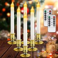 🕯️ 6 pack flameless window candles - christmas lights with battery operated taper candles, 2 remote timers, led electric candle lights with golden holders and suction cups, holiday decor candles логотип