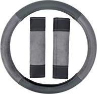 🚗 gray amazon basics leatherette and suede 15″ steering wheel cover with seatbelt pads logo