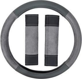 img 4 attached to 🚗 Gray Amazon Basics Leatherette and Suede 15″ Steering Wheel Cover with Seatbelt Pads
