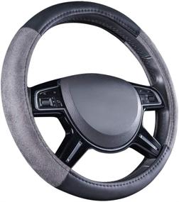 img 3 attached to 🚗 Gray Amazon Basics Leatherette and Suede 15″ Steering Wheel Cover with Seatbelt Pads