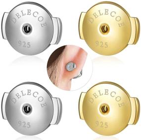 img 4 attached to 💎 DELECOE 2-Pairs Paris Sterling Silver Locking Earring Backs Replacements for Diamond Studs, 18K White Gold Plated Screw Earring Backs, Hypoallergenic &amp; Secure, No Fading Comfort Earring Backs (Gold &amp; Silver)