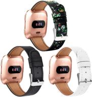 pohnui 3 pack leather bands for fitbit versa 2/versa/versa lite/versa se - adjustable soft leather replacement straps for women and men logo