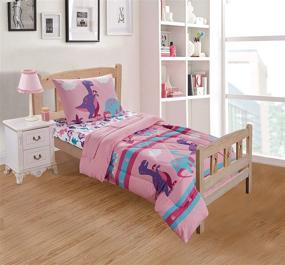 img 1 attached to 🦕 Multicolor Dinosaur Land Pink 3 Piece Comforter Bedding Set for Girls/Kids/Toddler Bed - Fun Printed Design with Fitted Sheet, Better Home Style (Toddler Bed)