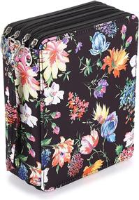 img 4 attached to BTSKY 160 Slot Colored Pencil Case: Large Capacity Pen Bag with Handle Strap, Printing Pattern (Black Flower) - Convenient Colored Pencil Organizer