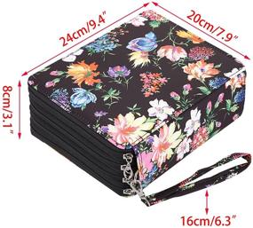 img 1 attached to BTSKY 160 Slot Colored Pencil Case: Large Capacity Pen Bag with Handle Strap, Printing Pattern (Black Flower) - Convenient Colored Pencil Organizer