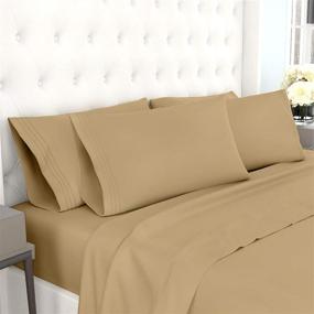 img 4 attached to 🛏️ HOMEXPERTS Hypoallergenic Queen Bed Sheets Set- 15” Deep Pockets - Brushed Microfiber - Sateen Weave - 6 Piece Queen Bedding Fitted Sheet Set - Includes 2 Bonus Pillow Cases – Wrinkle and Fade Resistant (Tan)