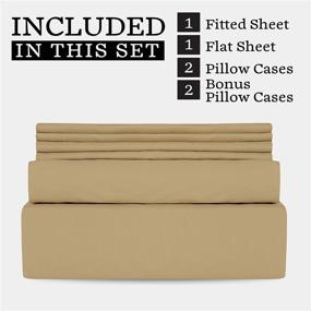 img 3 attached to 🛏️ HOMEXPERTS Hypoallergenic Queen Bed Sheets Set- 15” Deep Pockets - Brushed Microfiber - Sateen Weave - 6 Piece Queen Bedding Fitted Sheet Set - Includes 2 Bonus Pillow Cases – Wrinkle and Fade Resistant (Tan)