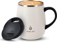 ☕ ideus 16oz insulated coffee mug: spill-proof lid, handle, & sleek snow mountain white design for home & office логотип