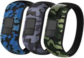 img 4 attached to iBREK Silicone Stretchy Replacement Bands for Garmin Vivofit jr/jr 2/3 - Small, 3 Pack: Blue, Green, Gray Camo [No Tracker] - Perfect Watch Bands for Kids