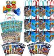 🚛 tinymills monster truck birthday party favor set - 108 pcs: 12 treat bags, 24 self-ink stamps, 12 sticker sheets, 12 coloring books, 48 crayons логотип