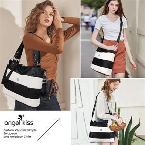 img 2 attached to 👜 Большие мягкие сумки через плечо из искусственной кожи с полосками - сумки-хобо Angel Kiss для женщин с улучшенным SEO