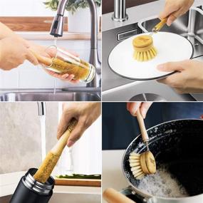 img 1 attached to 🌿 LESES Natural Bamboo Dish Scrub Brush Set: Plastic-Free Eco Friendly Cleaning Brushes for Kitchen Cleaning - Dish, Bottle, Pots, Pans